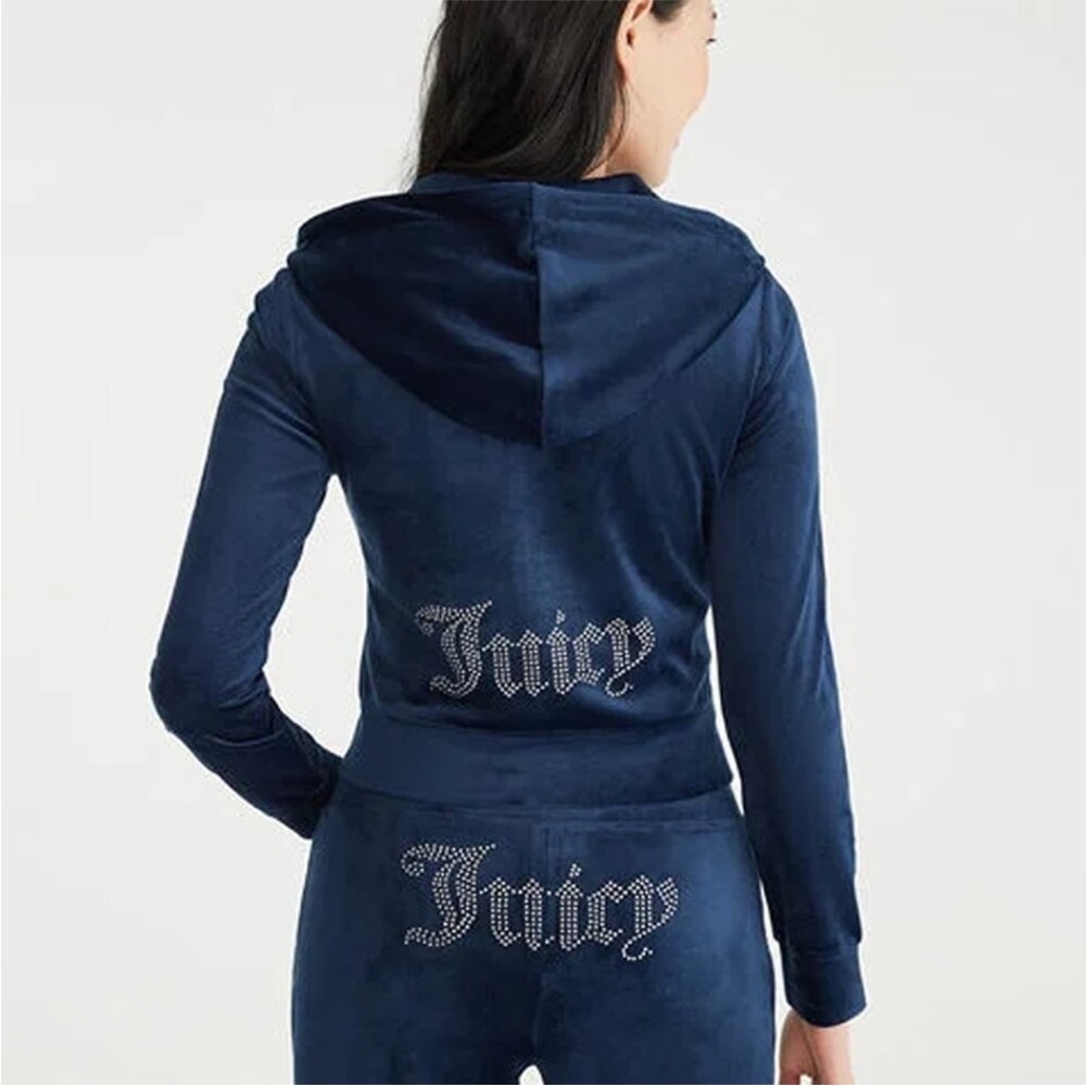 NWT Juicy Couture OG Bling Navy Velour Hoodie and Pants Set